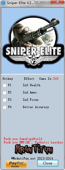 狙击精英v2年度版修改器(四项) v1.14 绿色版0