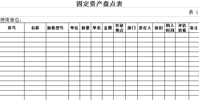 固定资产盘点表表格模板免费版 0
