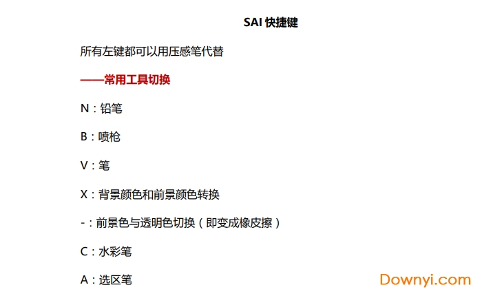 sai所有的快捷键