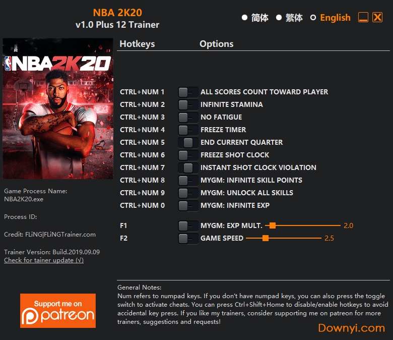 nba2k20修改器风灵月影版 v1.0 绿色版0
