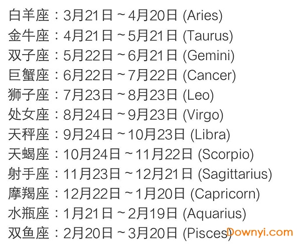 星座月份表查询 最新版0