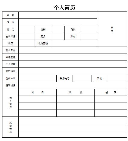 个人简历表格模板电子版 word版0